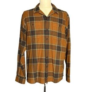 LINE OF TRADE PLAID BUTTON UP SHIRT XL RUST BROWN FLANNEL COTTON EUC